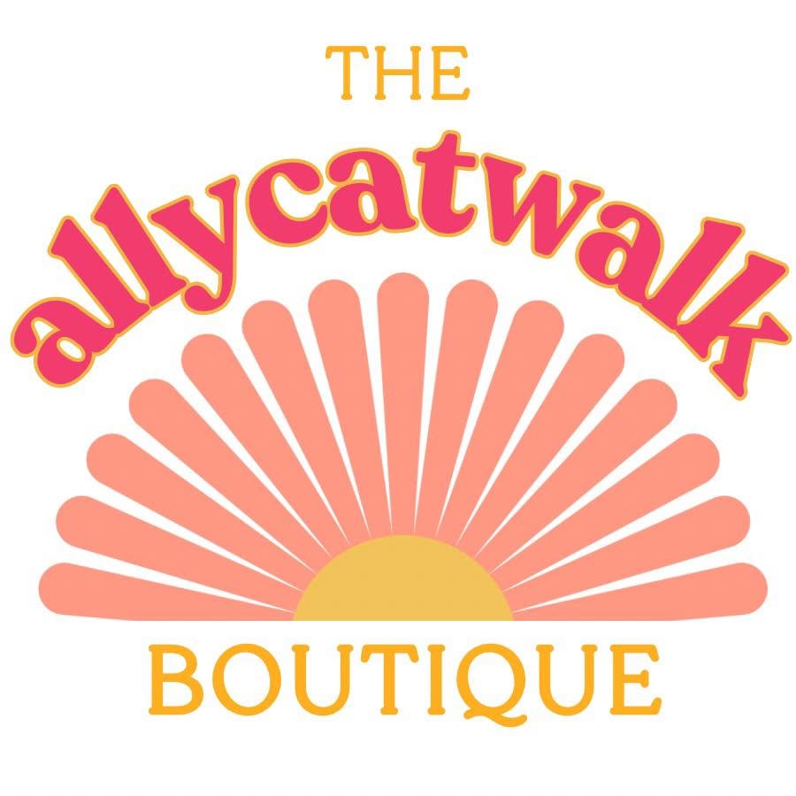 The Allycatwalk Boutique logo with a colorful retro sunrise