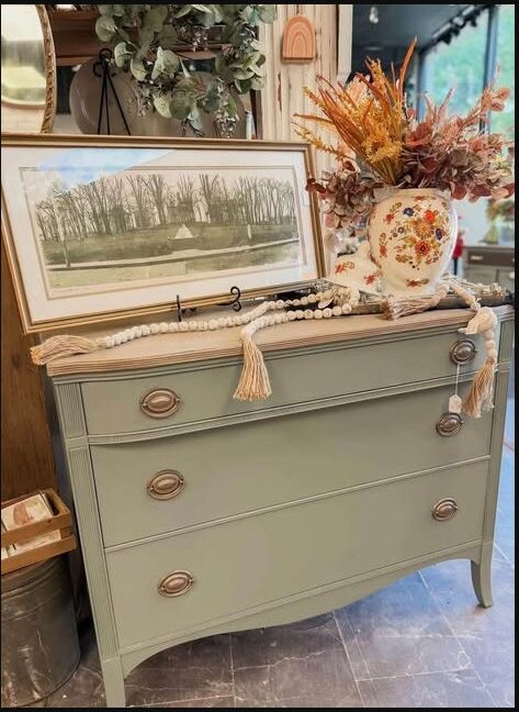 Refinished vintage dresser styled with autumn décor at Rust & Grain